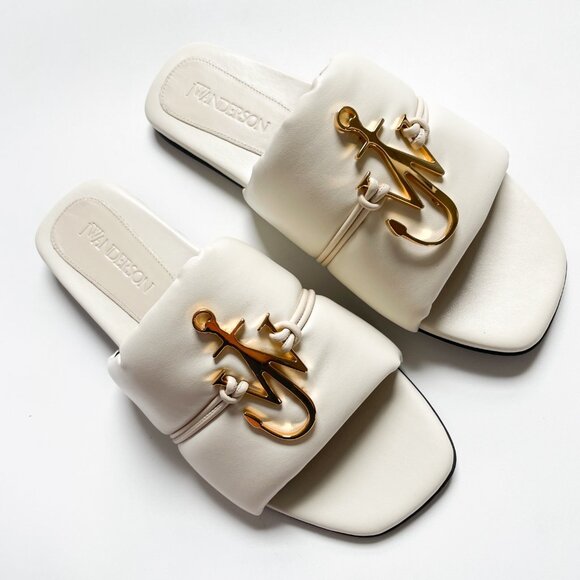 JW Anderson Leather Logo Slide Natural Gold Size IT 36.5 US 6.5 NEW IN BOX - Picture 6 of 12